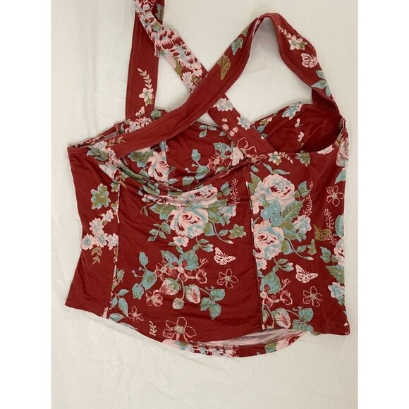 Free People Vintage Style Floral Print Swimsuit With Ruched Bust & Cross-Back - Picture 2 of 7